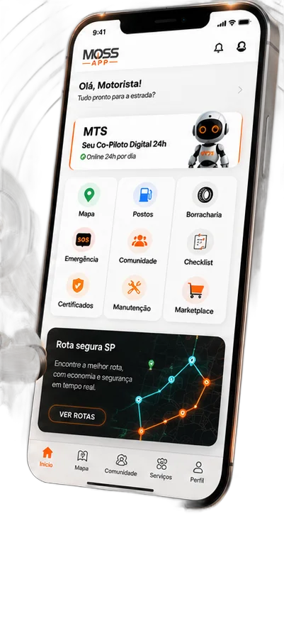 Moss App no celular do motorista